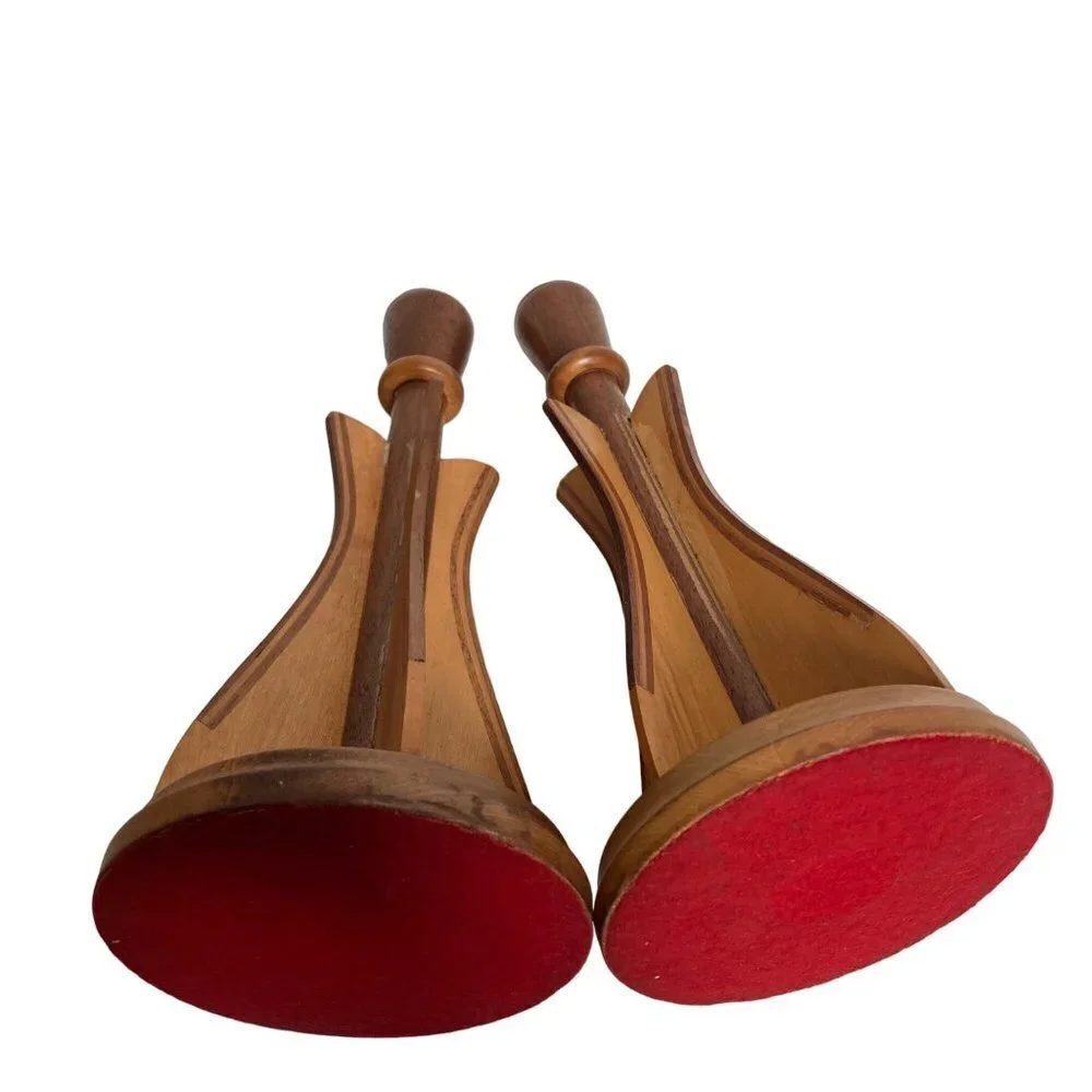 Pair Vintage Mid Century Wood Inlay Candle holders Scandinavian 10 inch